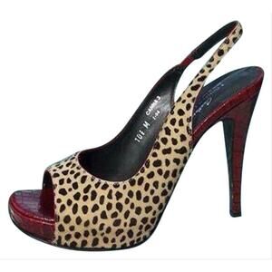 Donald Pliner Red Gator Leather Shoe New Chita Hair Calf Slingback $295 NIB
